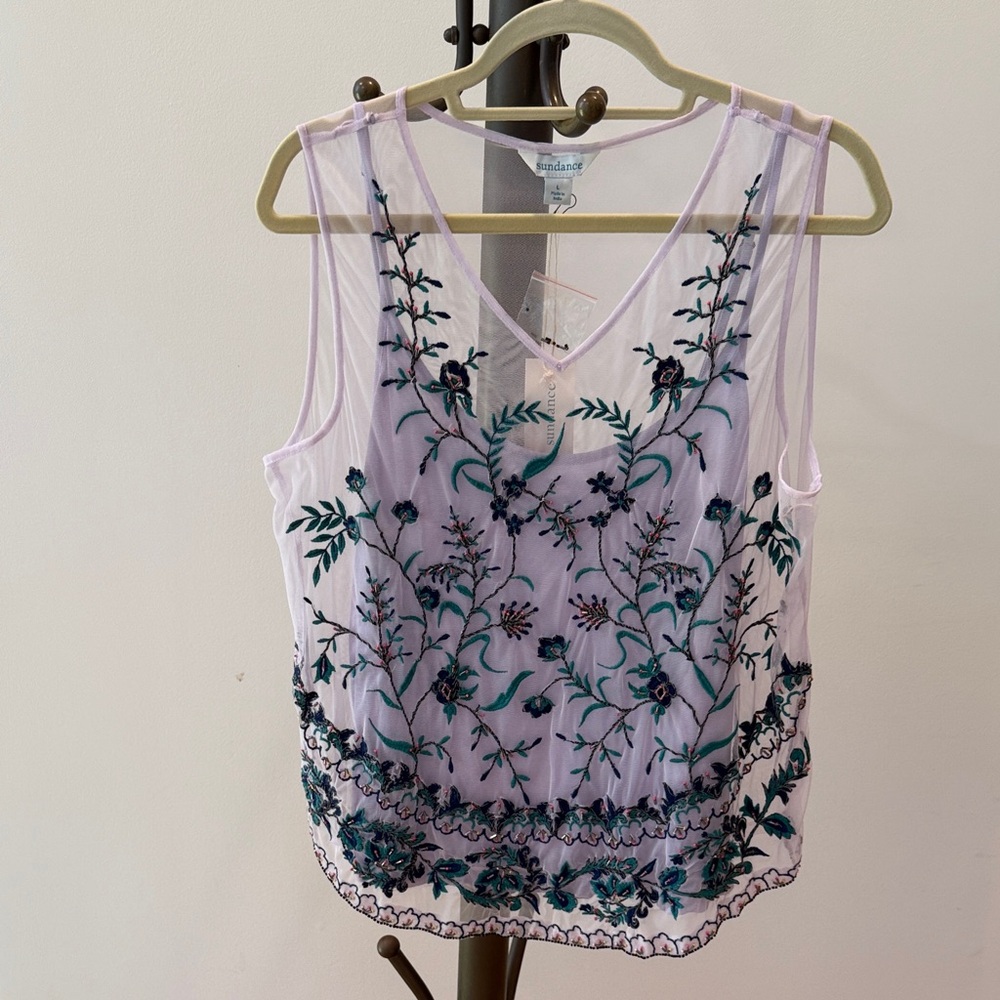 Sundance Sheer Floral Embroidered Blouse - Lavender and Teal